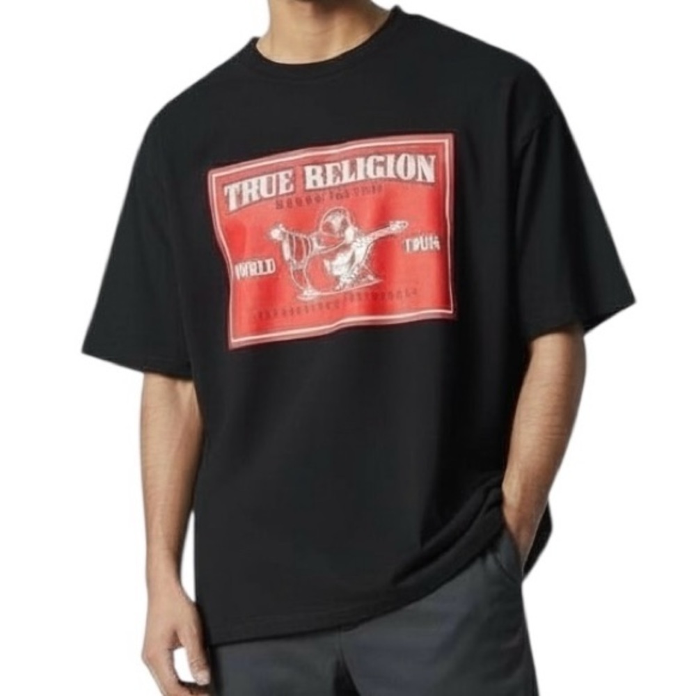 True Religion Men’s Graphic T-shirt Black red Short sleeves Size L NWOT